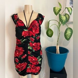 Forever 21 Plus Multi Floral Colored Mesh Drawstring Dress